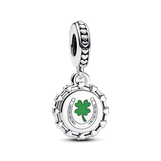 Graviruojamas kabantis karoliukas su pasaga ir keturlapiu dobilu - Pandora Lietuva