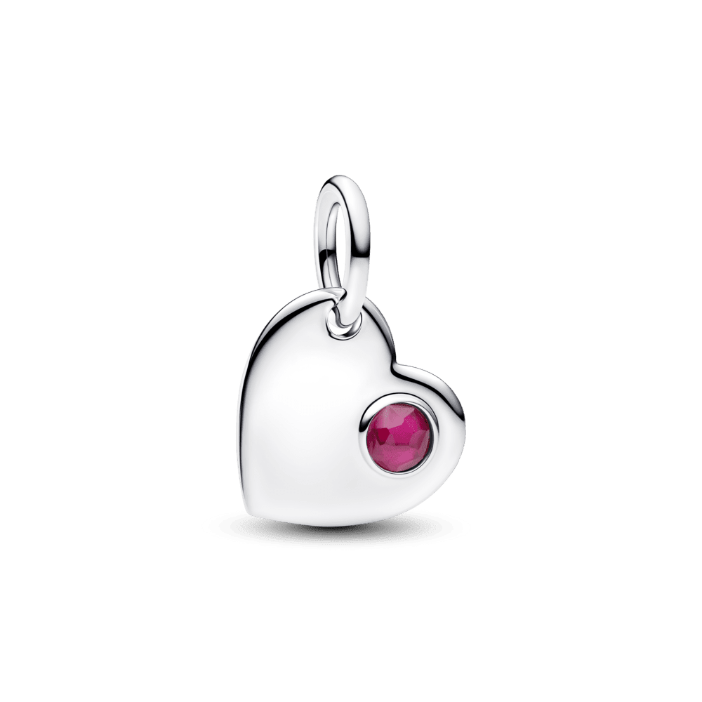 Graviruojamas kabantis liepos mėnesio karoliukas su raudonu akmenėliu „Širdis“ - Pandora Lietuva