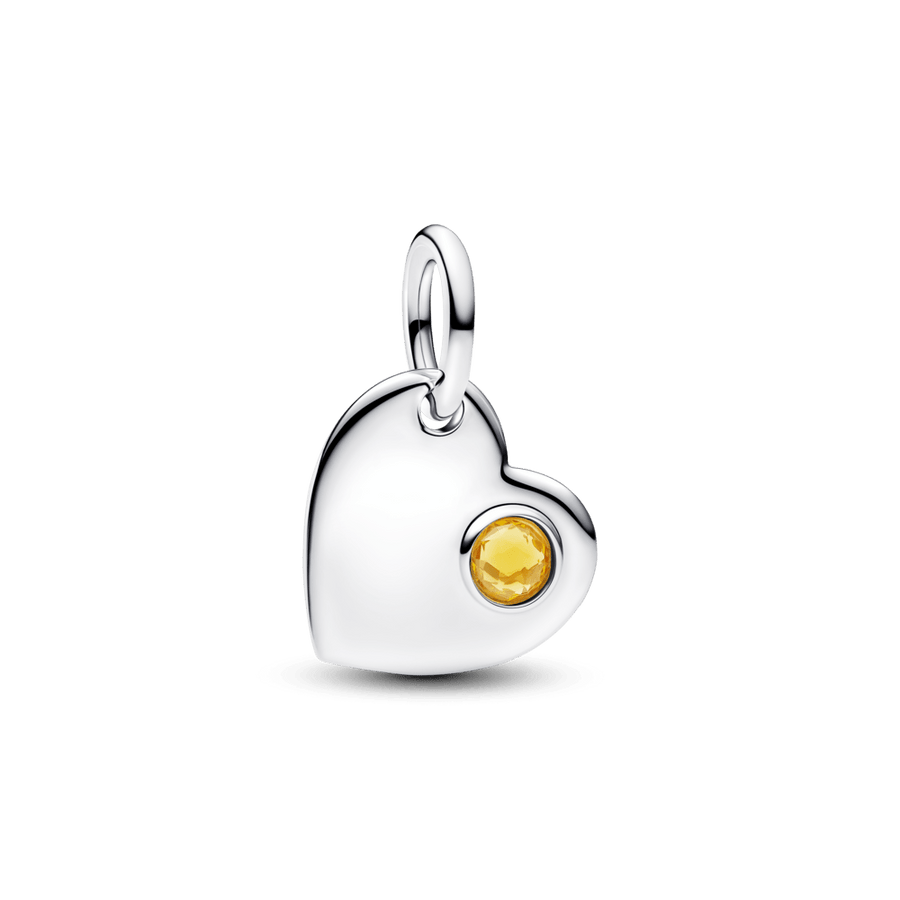 Graviruojamas kabantis širdies karoliukas su medaus spalvos akmenėliu - Pandora Lietuva