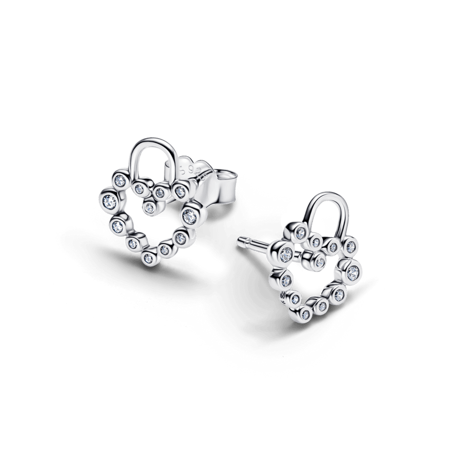 Įsmeigiami auskarai „Spindinti širdies formos spynelė“ - Pandora Lietuva