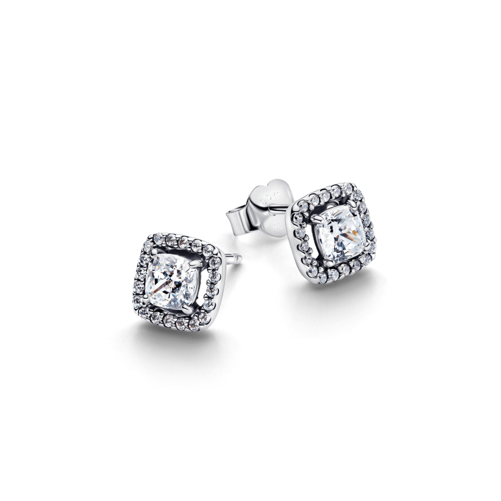 Įsmeigiami auskarai su kvadrato formos aureole - Pandora Lietuva