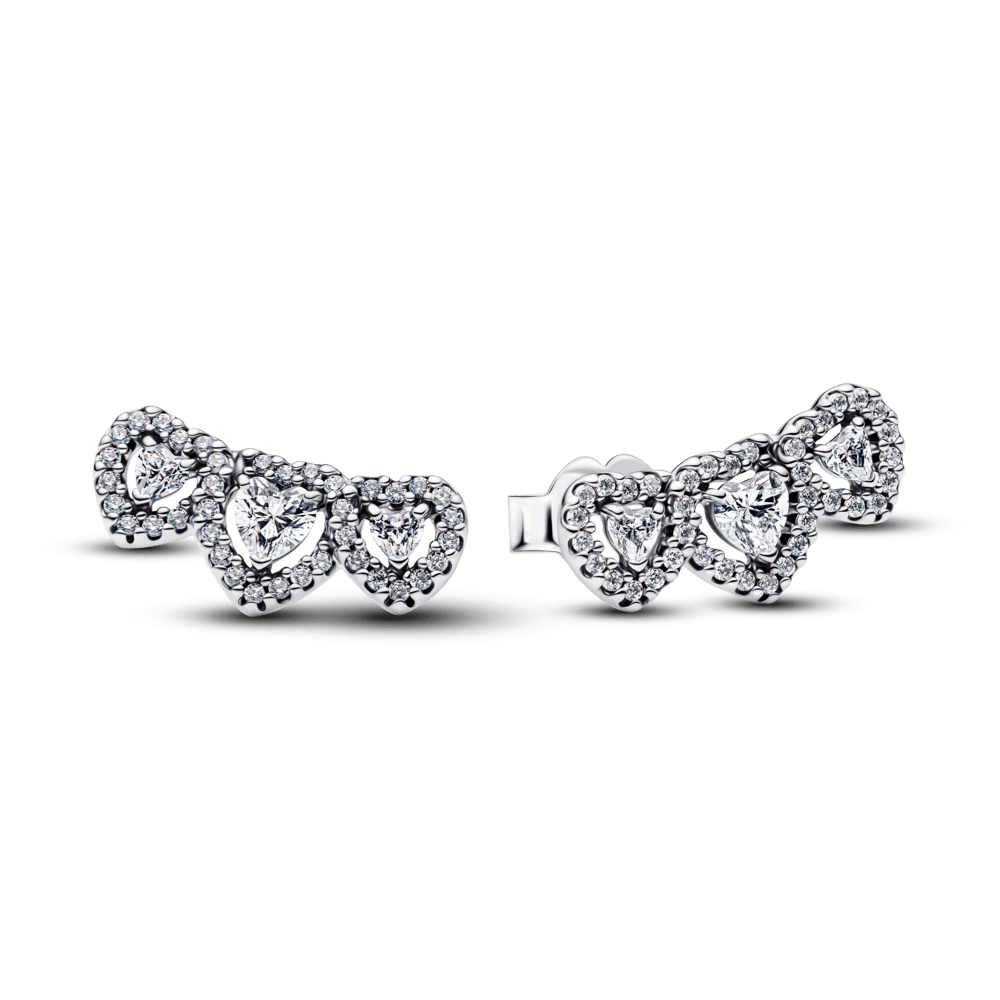 Įsmeigiami auskarai su trimis širdies formos aureolėmis - Pandora Lietuva