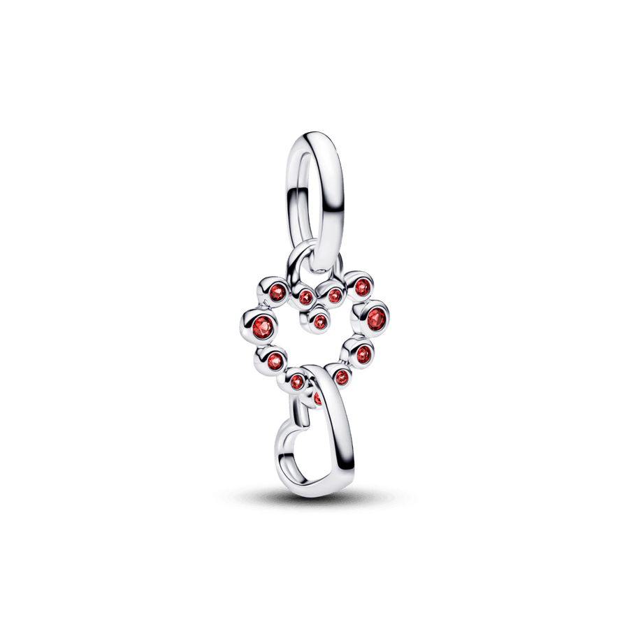 Kabantis sujungtų širdžių ir raudonų akmenėlių karoliukas - Pandora Lietuva