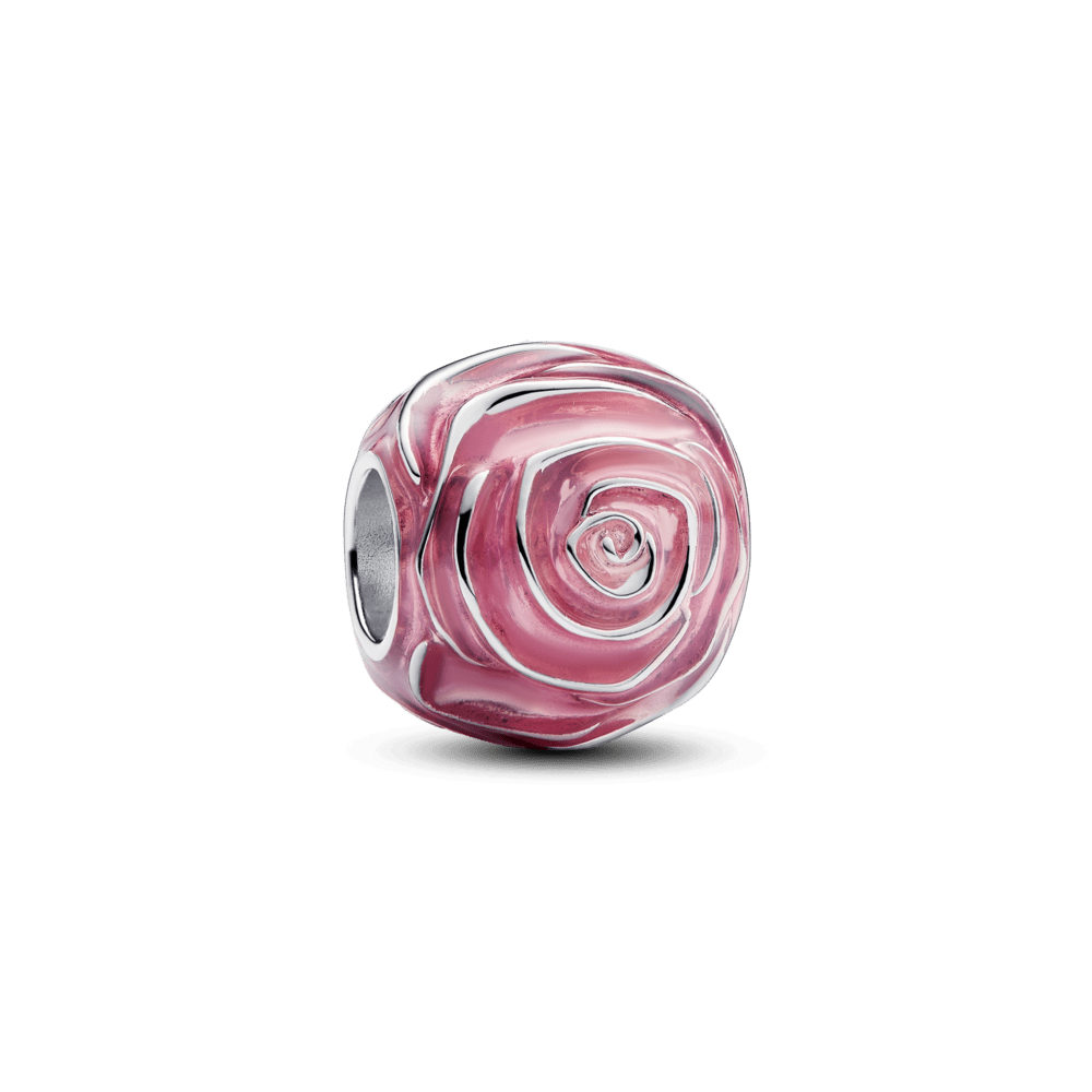Karoliukas „Žydinti rožinės spalvos rožė“ - Pandora Lietuva