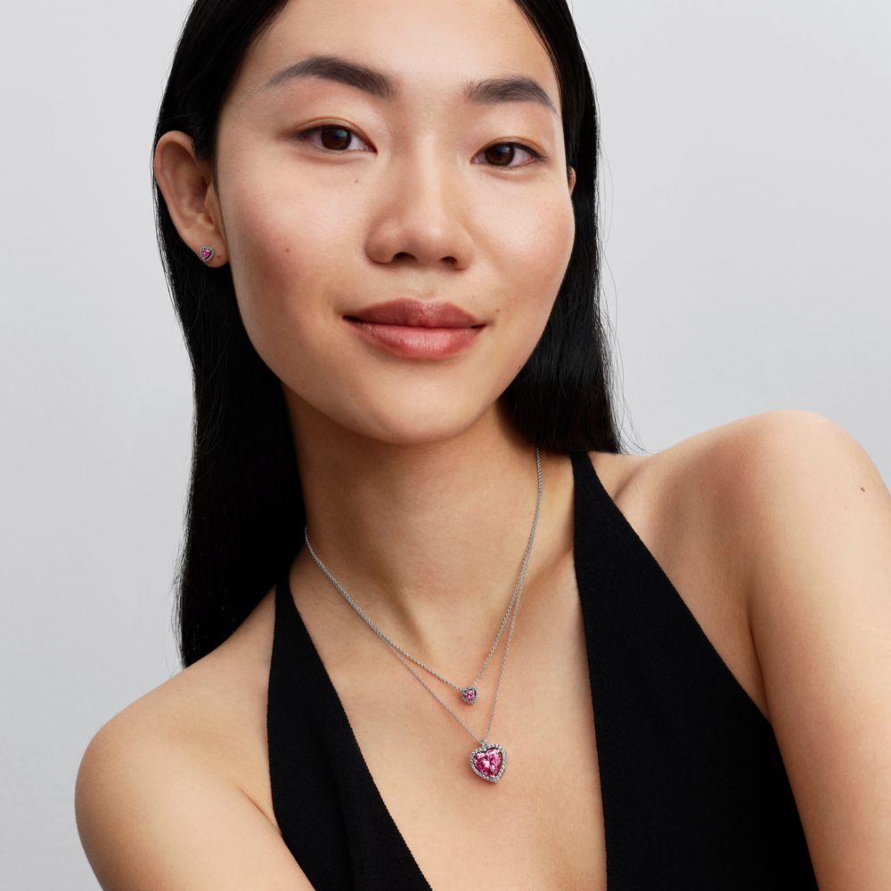 Koljė vėrinys su rožinės širdies formos aureole - Pandora Lietuva