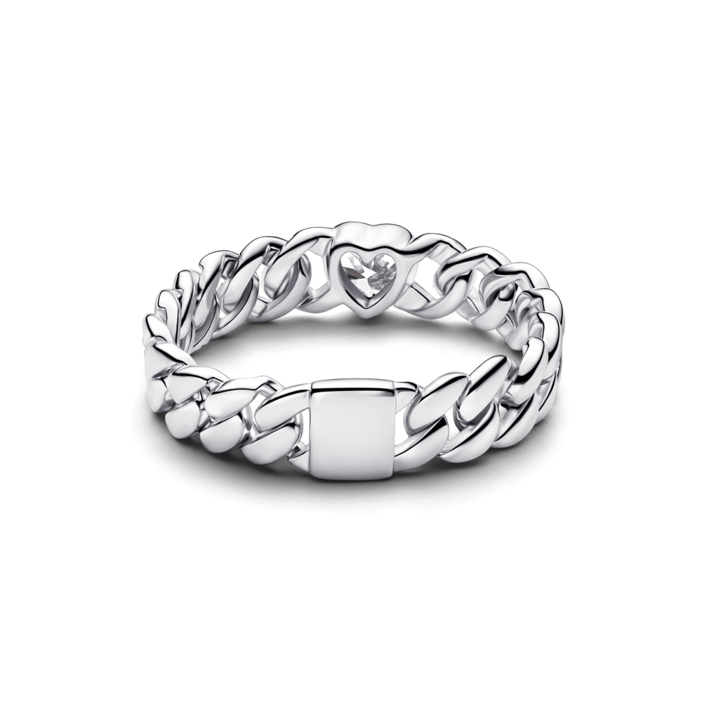 Kubos tipo grandinėlės žiedas su širdimi - Pandora Lietuva