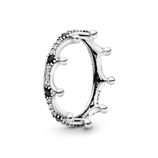 Lygus ir juodas spindintis karūnos formos žiedas - Pandora Lietuva