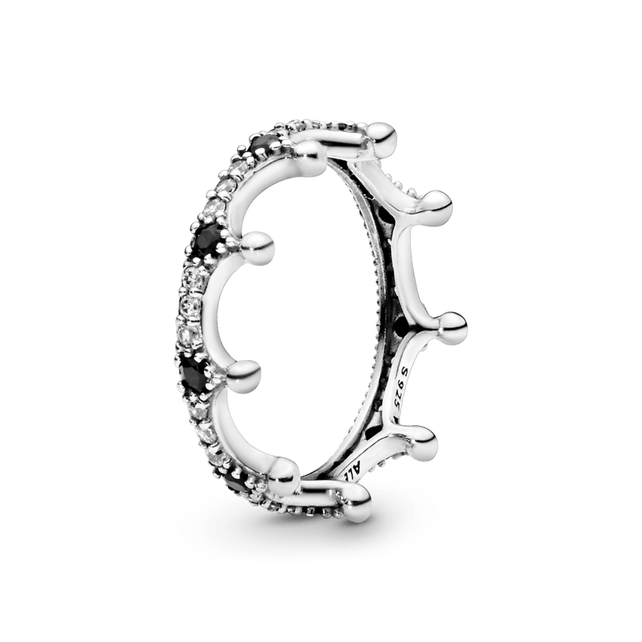 Lygus ir juodas spindintis karūnos formos žiedas - Pandora Lietuva