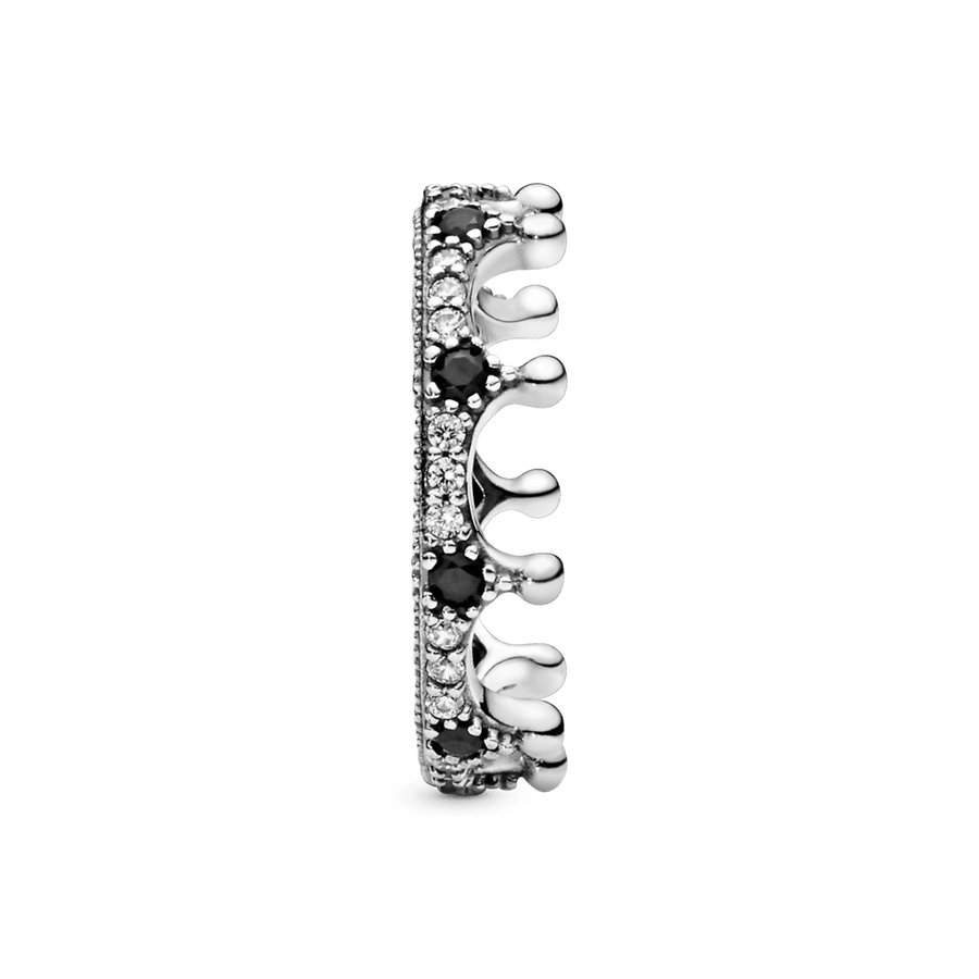 Lygus ir juodas spindintis karūnos formos žiedas - Pandora Lietuva