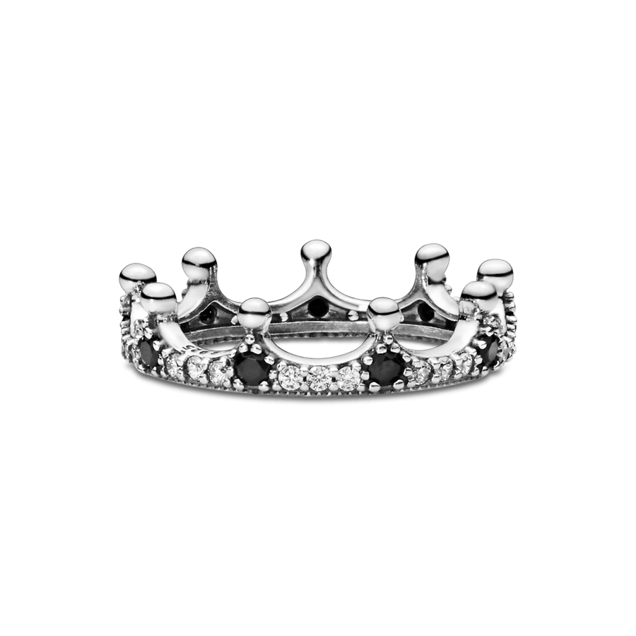 Lygus ir juodas spindintis karūnos formos žiedas - Pandora Lietuva