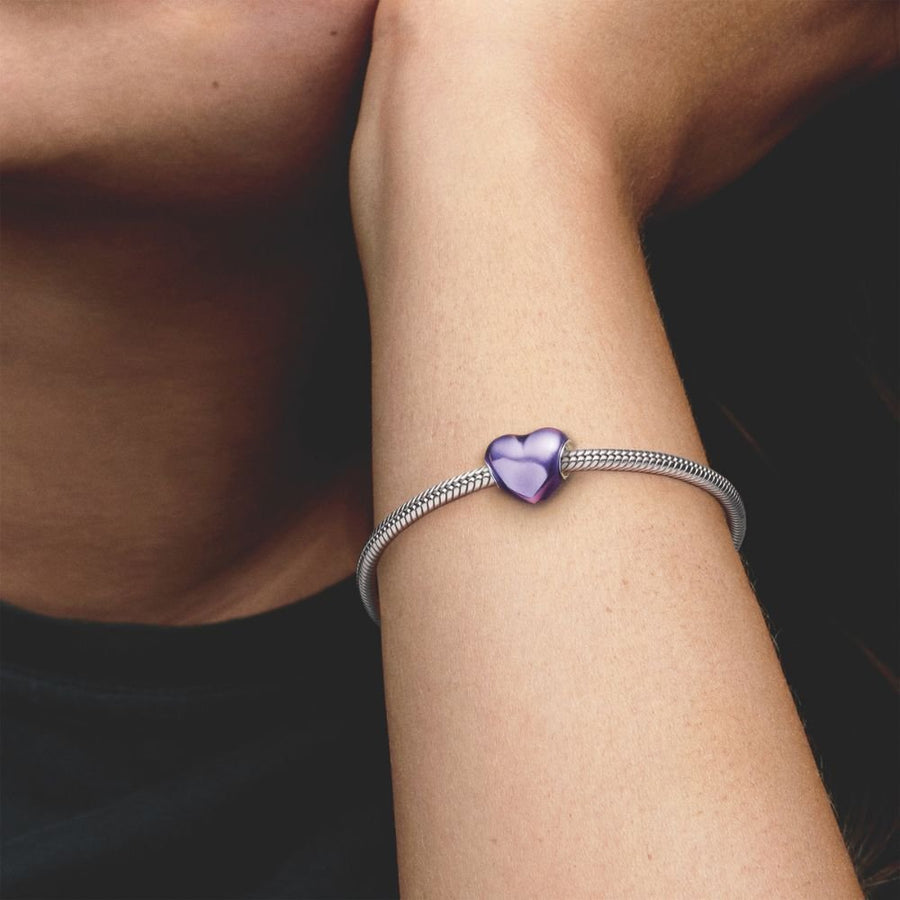 Metalinis violetinis širdelės karoliukas - Pandora Lietuva