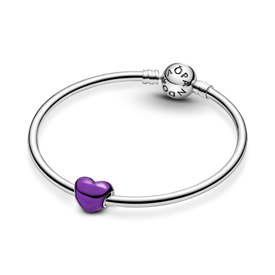 Metalinis violetinis širdelės karoliukas - Pandora Lietuva