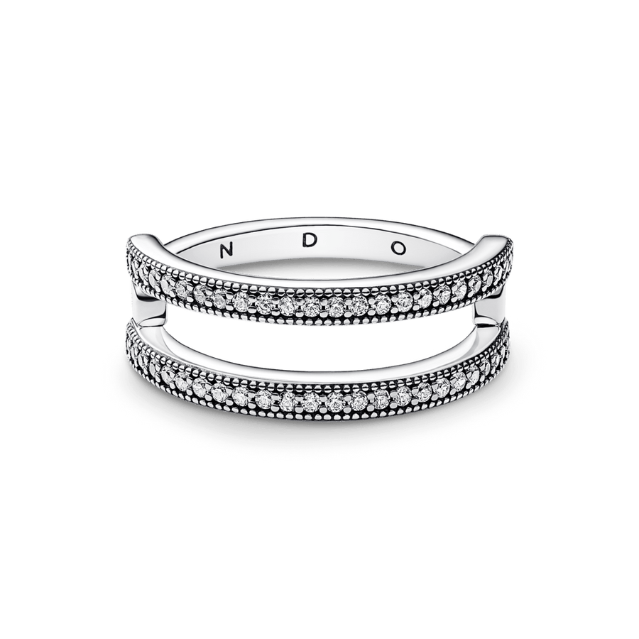 Pandora Signature Logo ir Pavé Dvigubas Žiedas - Pandora Lietuva