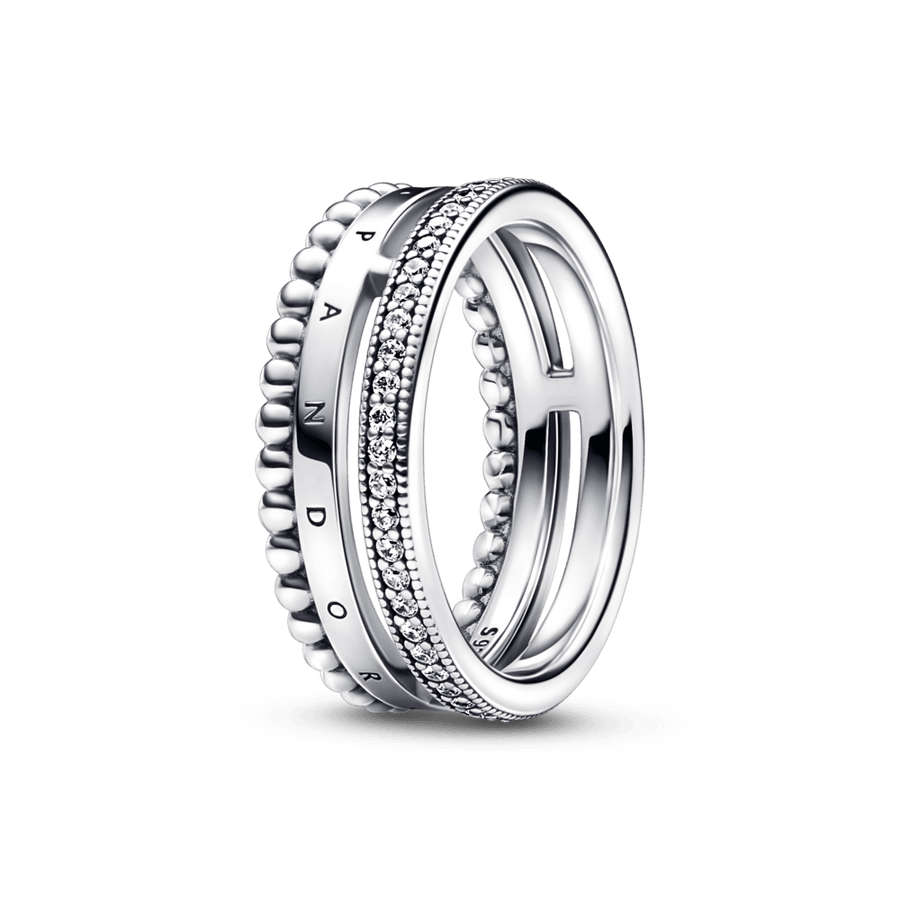 Pandora Signature Logo Pavé & Beads Ring žiedas - Pandora Lietuva