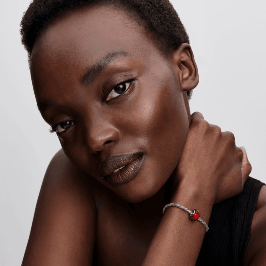 Raudono Murano stiklo karoliukas - Pandora Lietuva