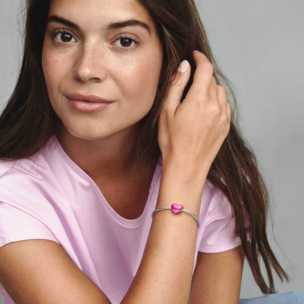 Rausvos širdelės karoliukas - Pandora Lietuva