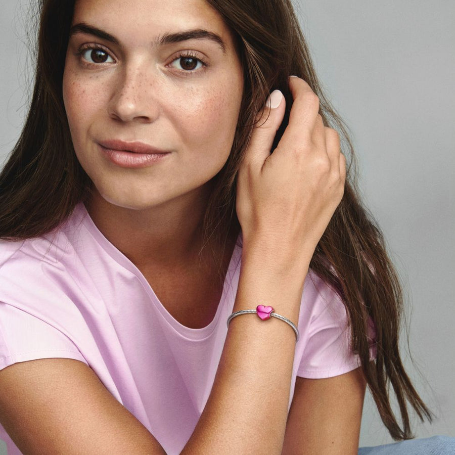 Rausvos širdelės karoliukas - Pandora Lietuva