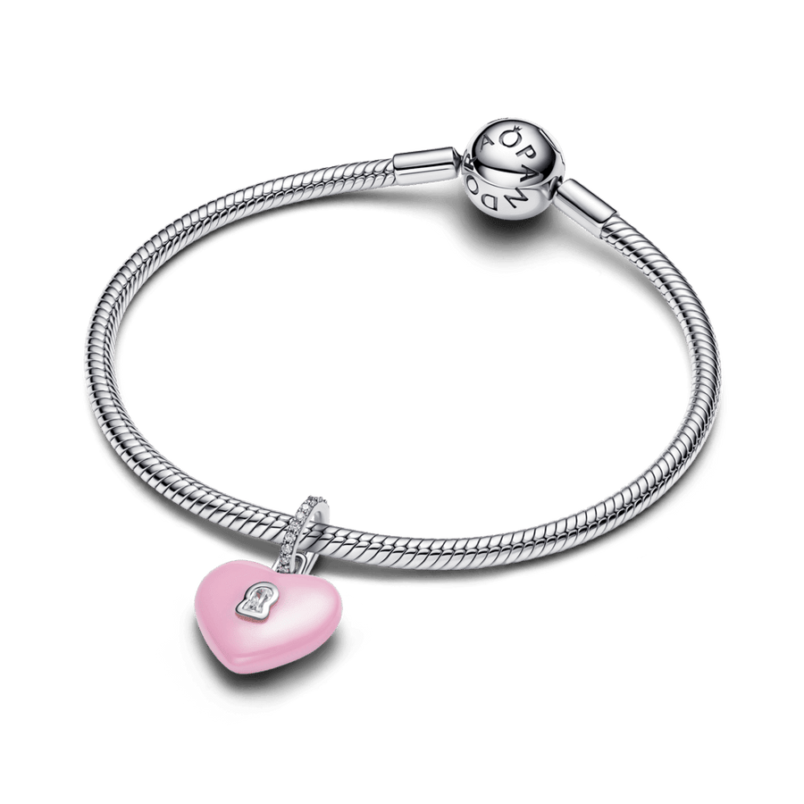 Rožinis keramikinis kabantis karoliukas „Širdies formos spynelė“ - Pandora Lietuva