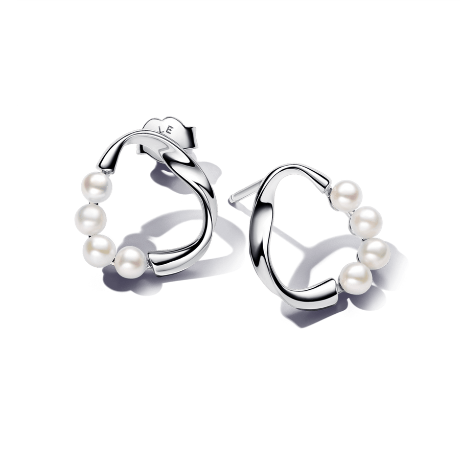 Sidabrinio vėrinio su organiškos formos pakabuku, puoštu „Pavé“ akutėmis ir apdorotu, dirbtiniu būdu išaugintu gėlavandeniu perlu ir auskarų dovanų rinkinys - Pandora Lietuva