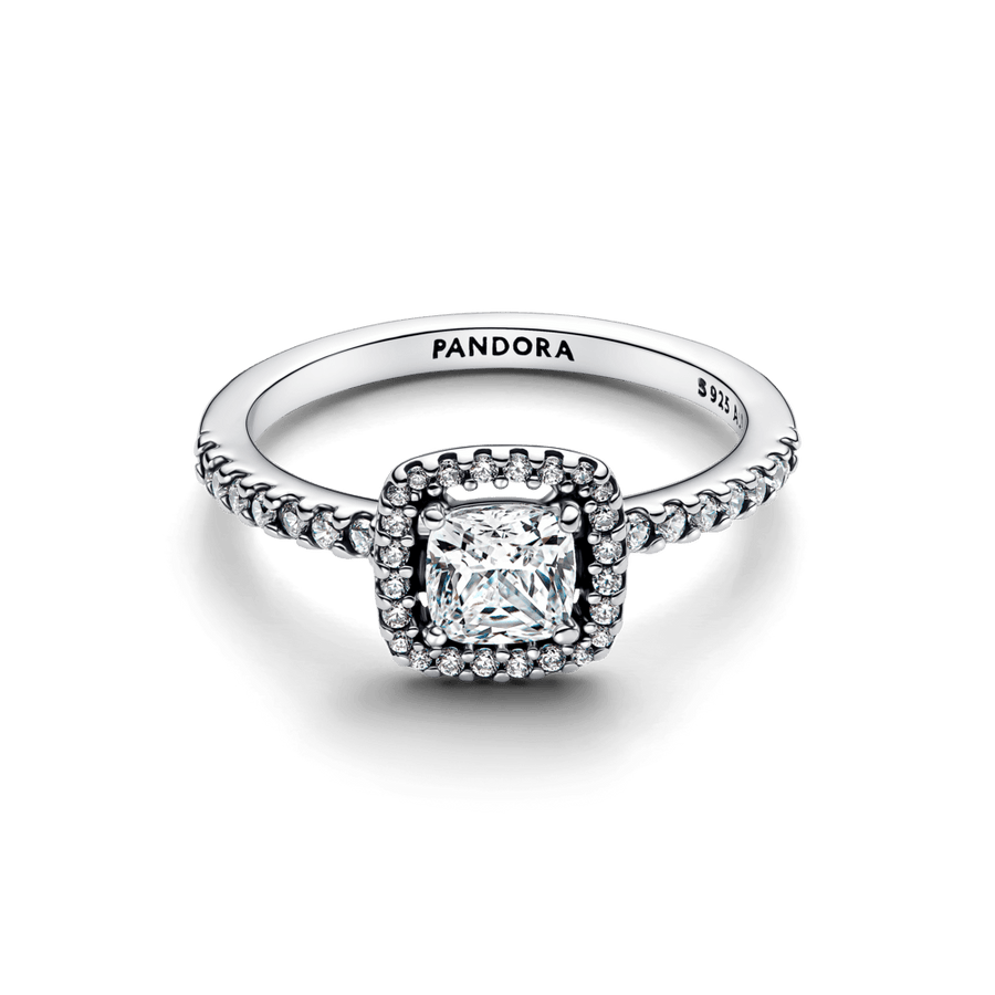 Spindintis žiedas su kvadrato formos aureole - Pandora Lietuva