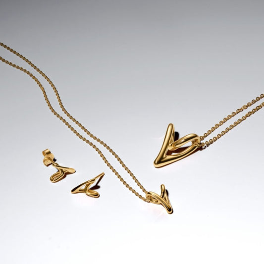 Papuošalų dovanų rinkinys „Auksinė organiškos formos širdis“