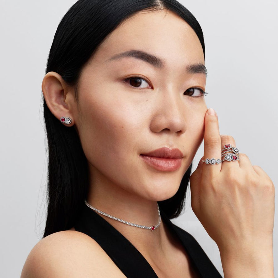 Žiedas su trimis širdies formos aureolėmis - Pandora Lietuva