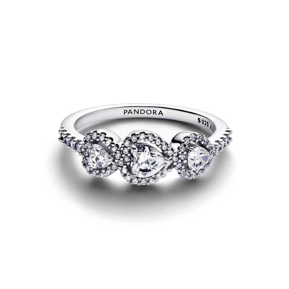 Žiedas su trimis širdies formos aureolėmis - Pandora Lietuva