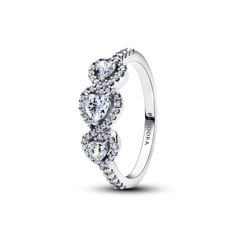 Žiedas su trimis širdies formos aureolėmis - Pandora Lietuva