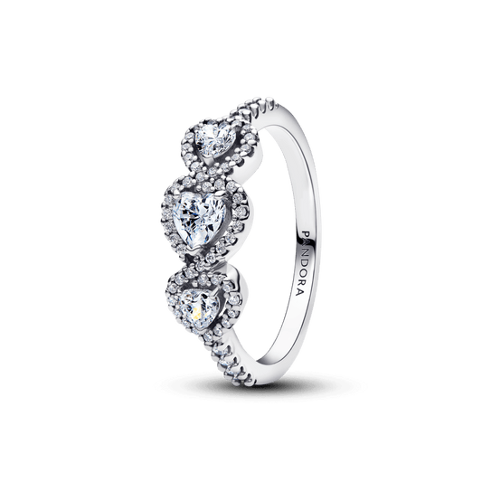 Žiedas su trimis širdies formos aureolėmis - Pandora Lietuva