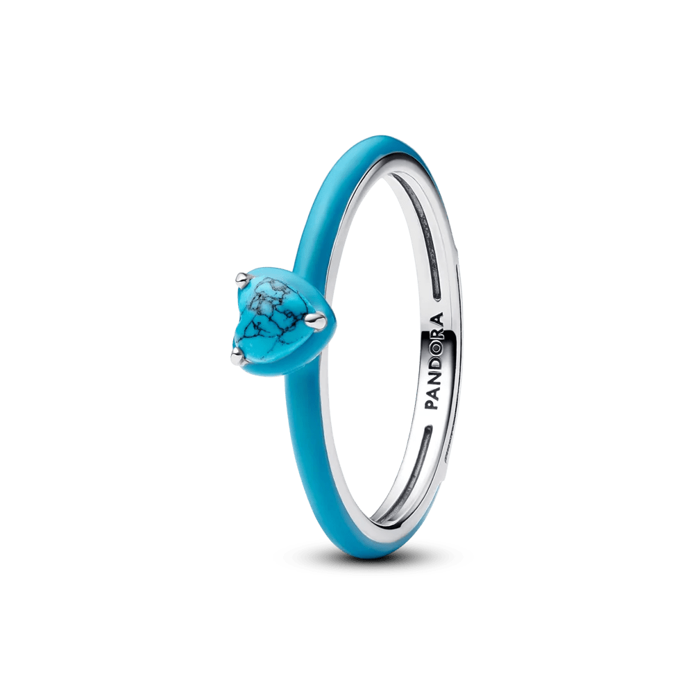 Žiedas su turkio spalvos širdies formos akmeniu - Pandora Lietuva