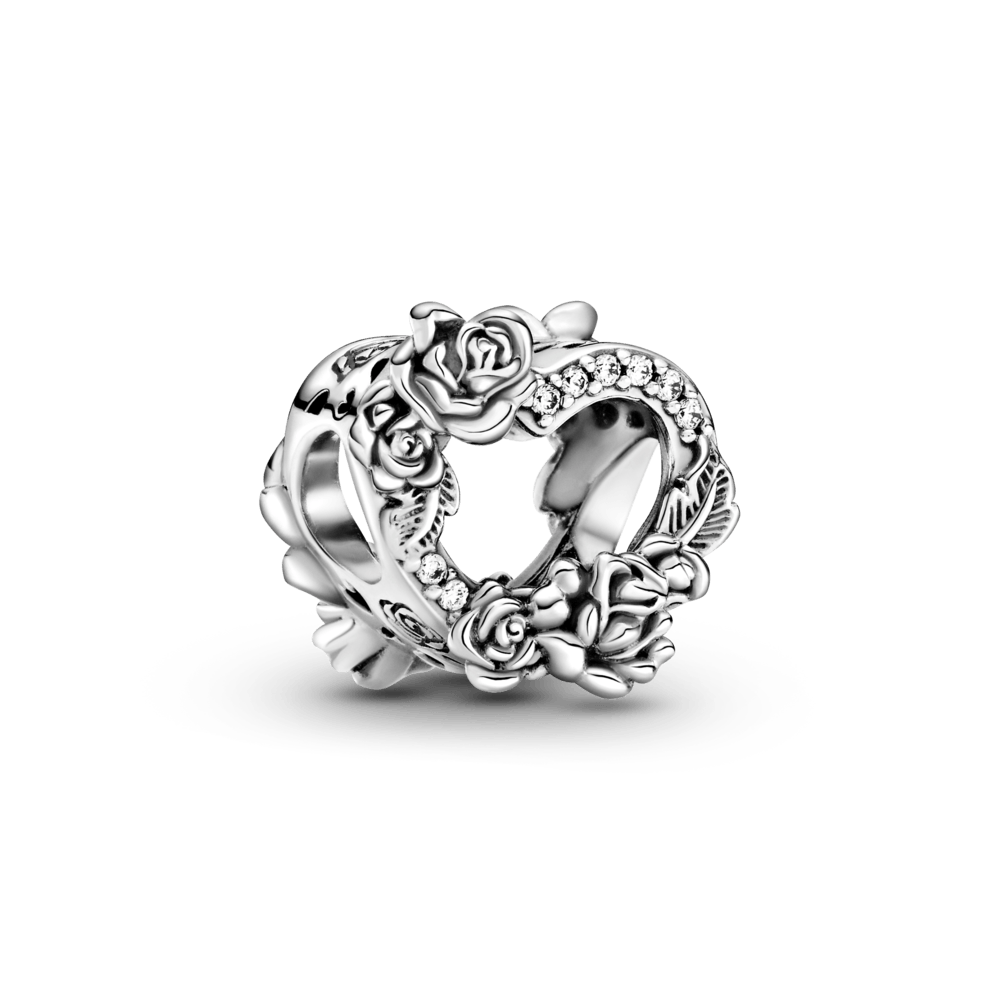 Ažūrinis širdies ir rožių žiedų karoliukas - Pandora LT