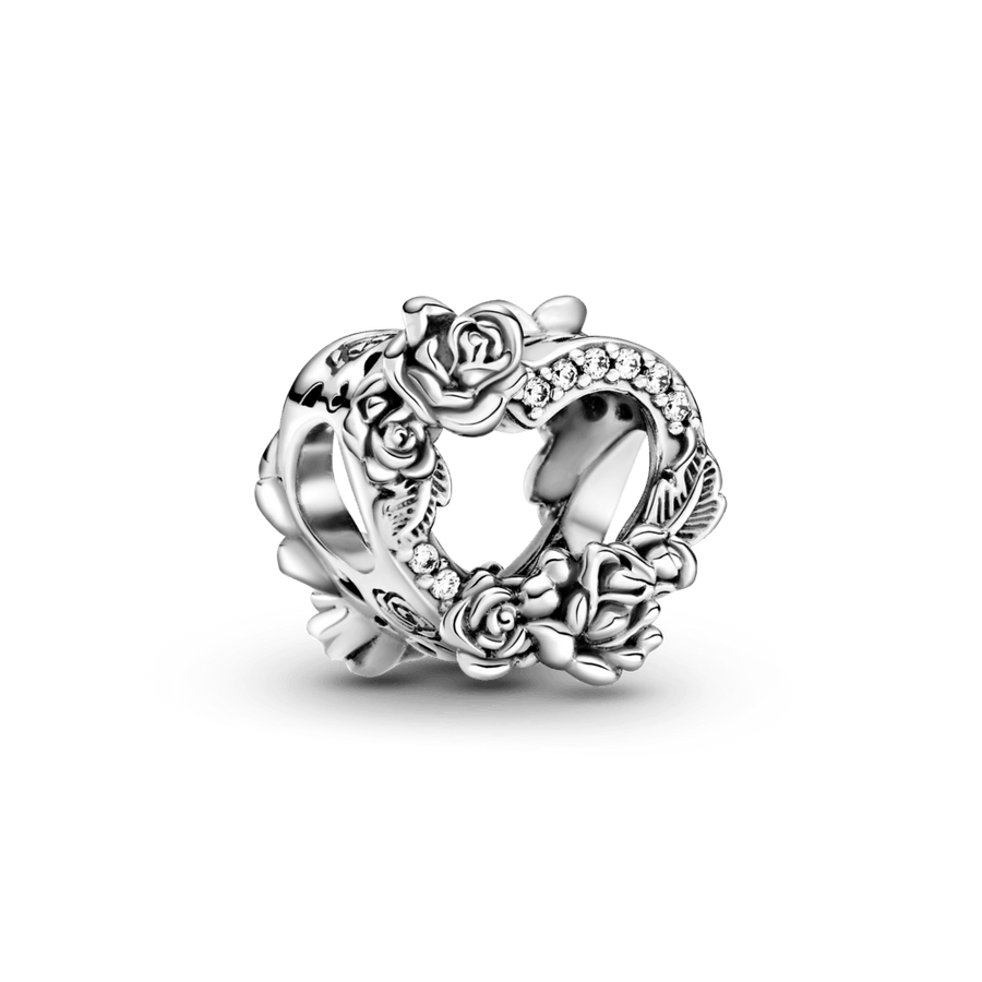 Ažūrinis širdies ir rožių žiedų karoliukas - Pandora LT
