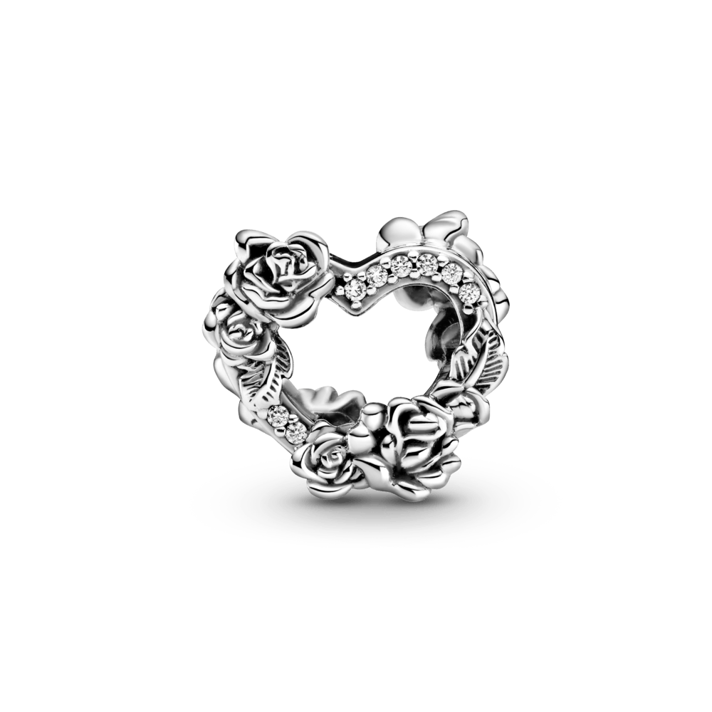 Ažūrinis širdies ir rožių žiedų karoliukas - Pandora Lietuva