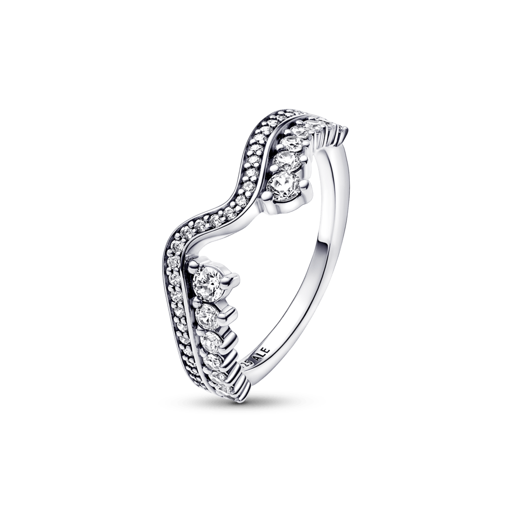 Blizgantis asimetrinis bangų žiedas - Pandora LT