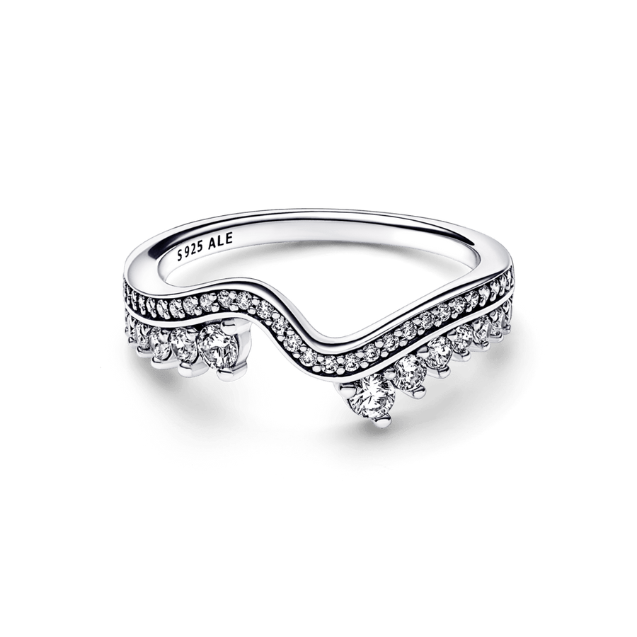 Blizgantis asimetrinis bangų žiedas - Pandora LT