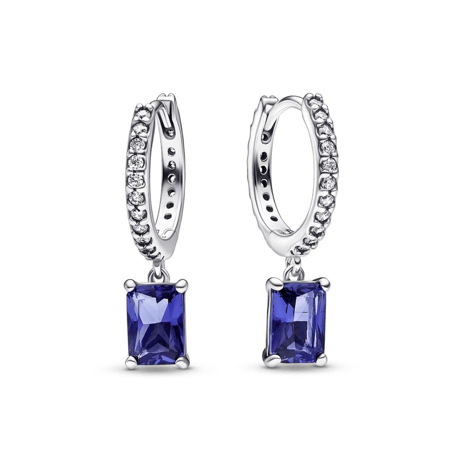 Blue Rectangular Sparkling Hoop Earrings - Pandora LT