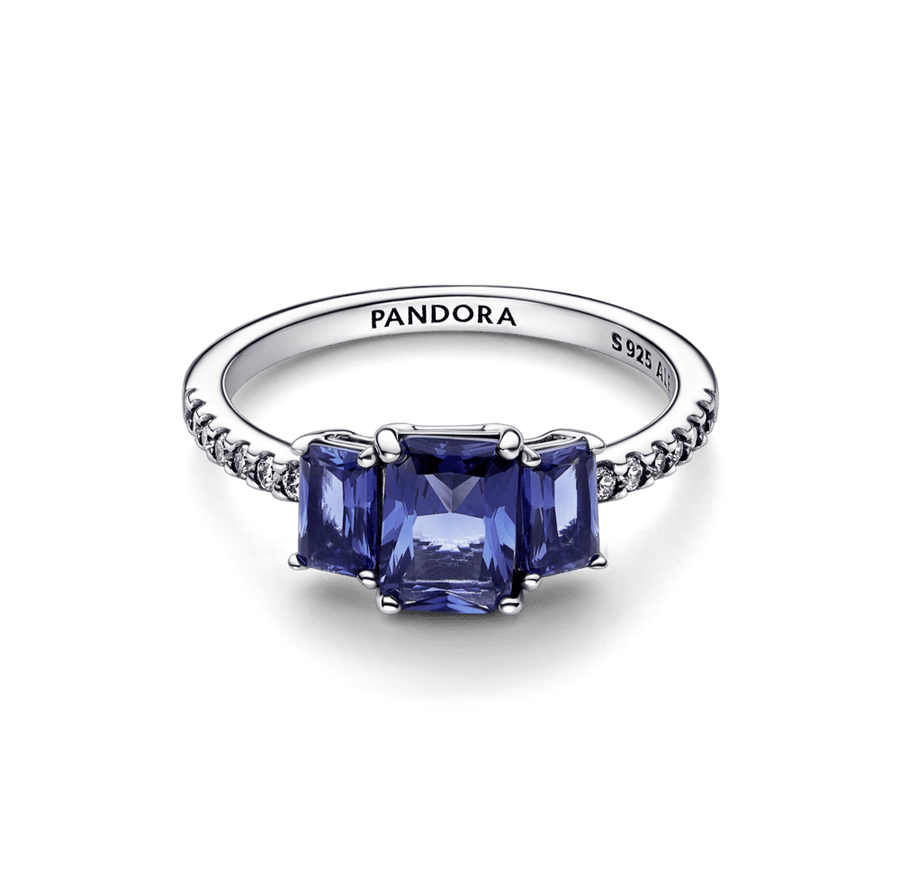 Three Ring Rectangular Blue Rectangular Three Stone Sparkling Ring – Pandora Lietuva
