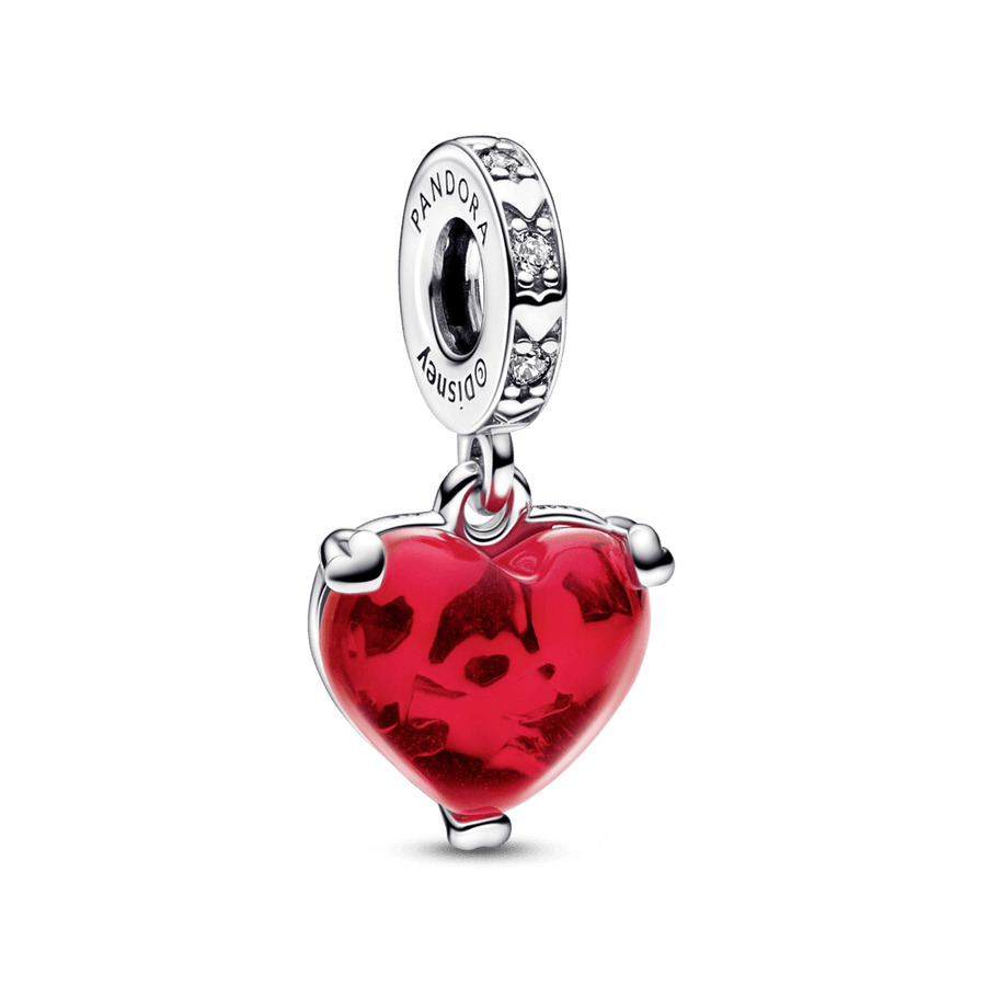 Disney Mickey & Minnie Mouse Kiss Red Murano Glass Dangle Charm - Pandora LT