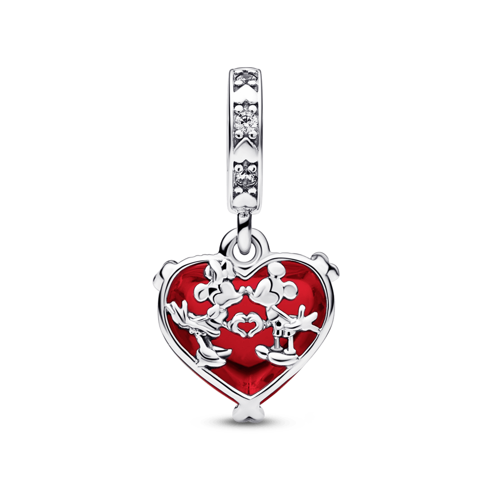 Disney Mickey & Minnie Mouse Kiss Red Murano Glass Dangle Charm - Pandora LT