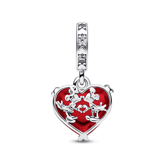 Disney Mickey & Minnie Mouse Kiss Red Murano Glass Dangle Charm - Pandora LT