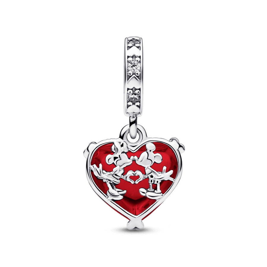 Disney Mickey & Minnie Mouse Kiss Red Murano Glass Dangle Charm - Pandora LT