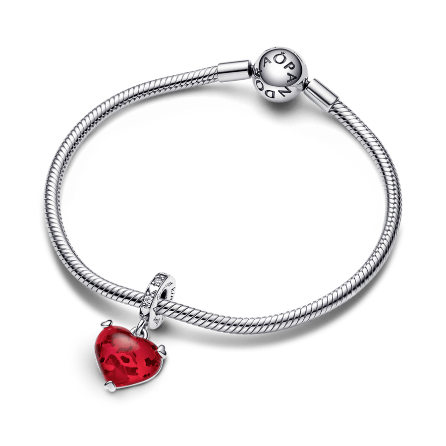 Disney Mickey & Minnie Mouse Kiss Red Murano Glass Dangle Charm - Pandora LT