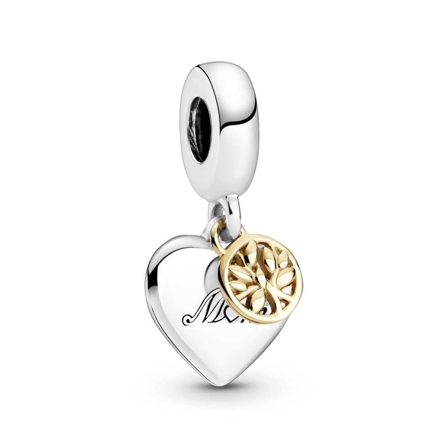 Dviejų atspalvių šeimos medžio ir širdelės kabantis karoliukas - Pandora Lietuva