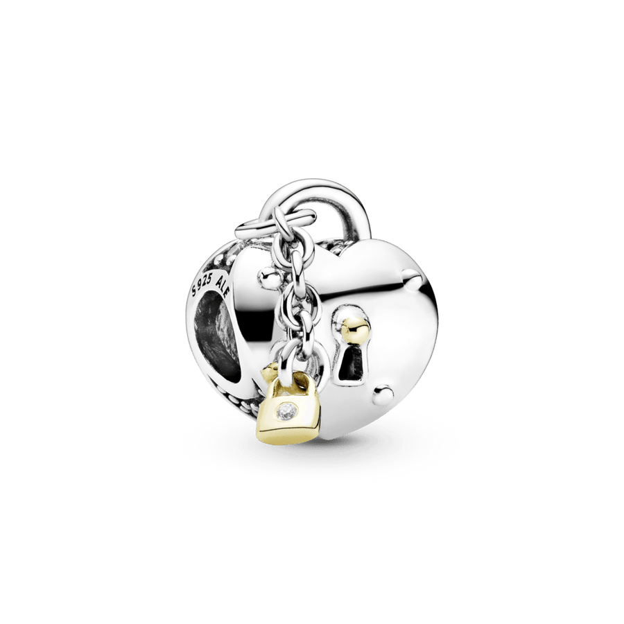 Dviejų atspalvių širdelės ir spynos karoliukas - Pandora Lietuva