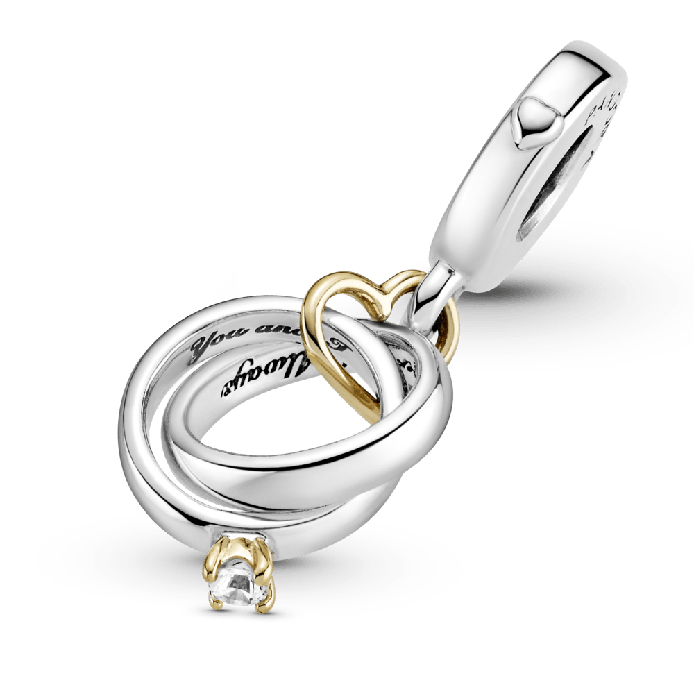 Dviejų atspalvių Vestuvinių žiedų kabantis karoliukas - Pandora LT
