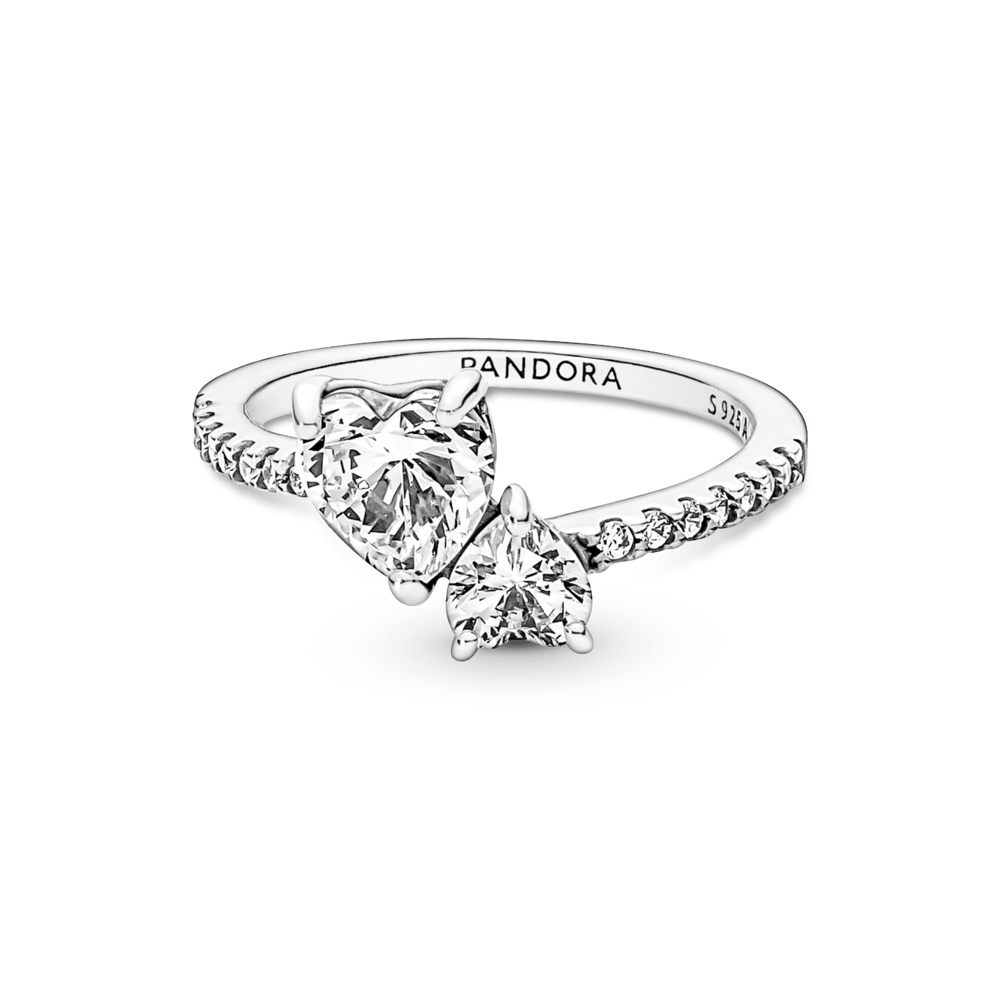 Dvigubos širdelės blizgantis žiedas - Pandora LT