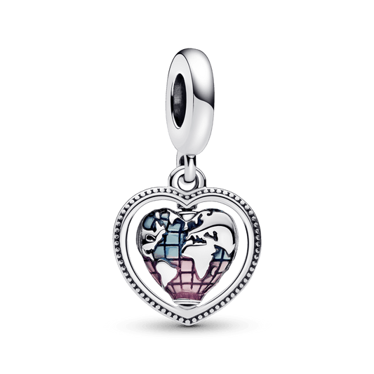 Family Spinning Heart Globe Dangle Charm pakabukas - Pandora LT