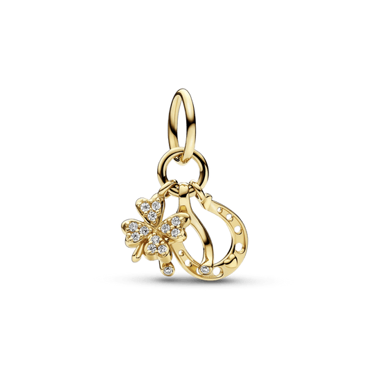 Laimingasis dobilas, kauliukas ir pasagos kabantis pakabukas - Pandora Lietuva