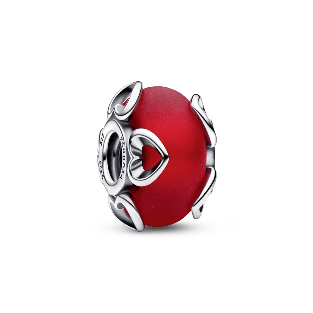 Matinio raudono Murano stiklo ir širdelių charm - Pandora LT