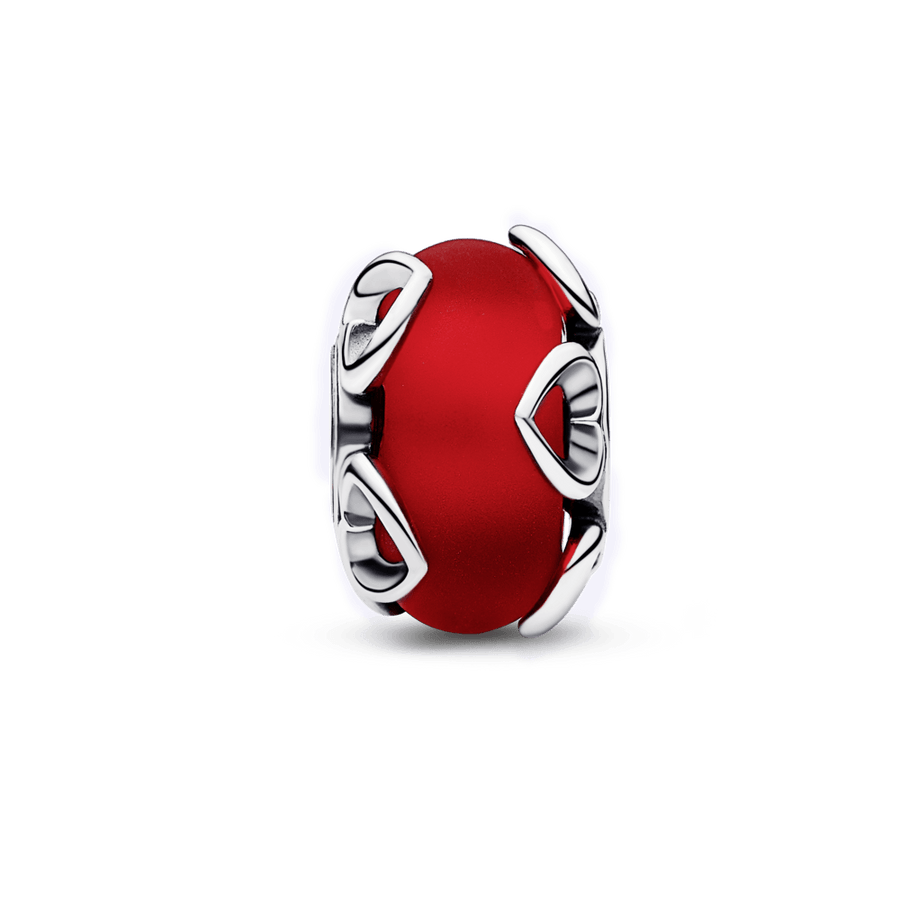 Matinio raudono Murano stiklo ir širdelių charm - Pandora Lietuva